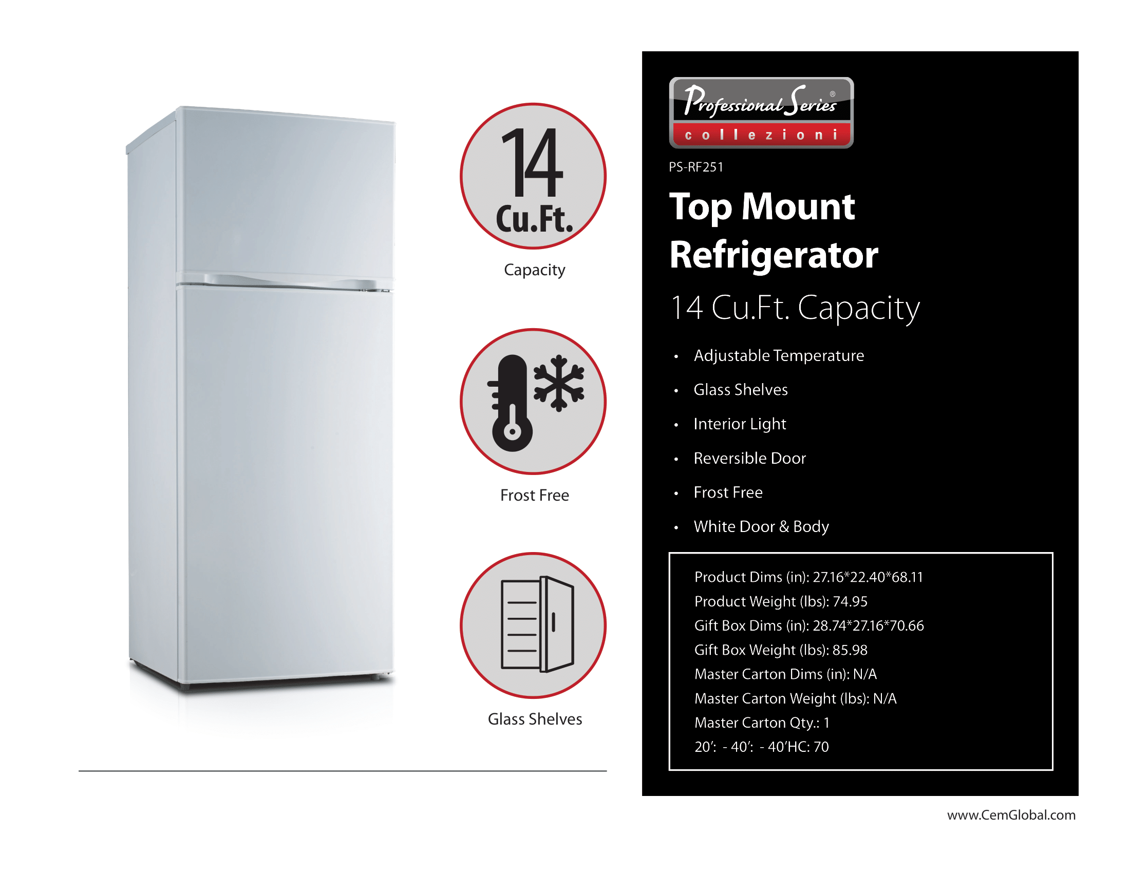 Top Mount Refrigerator 14 Cu.Ft.
